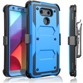 LG G6 Case, [SUPER GUARD] Dual Layer Protection With [Built-in Screen Protector] Holster Locking Belt Clip+Circle(TM) Stylus Touch Screen Pen (Blue)